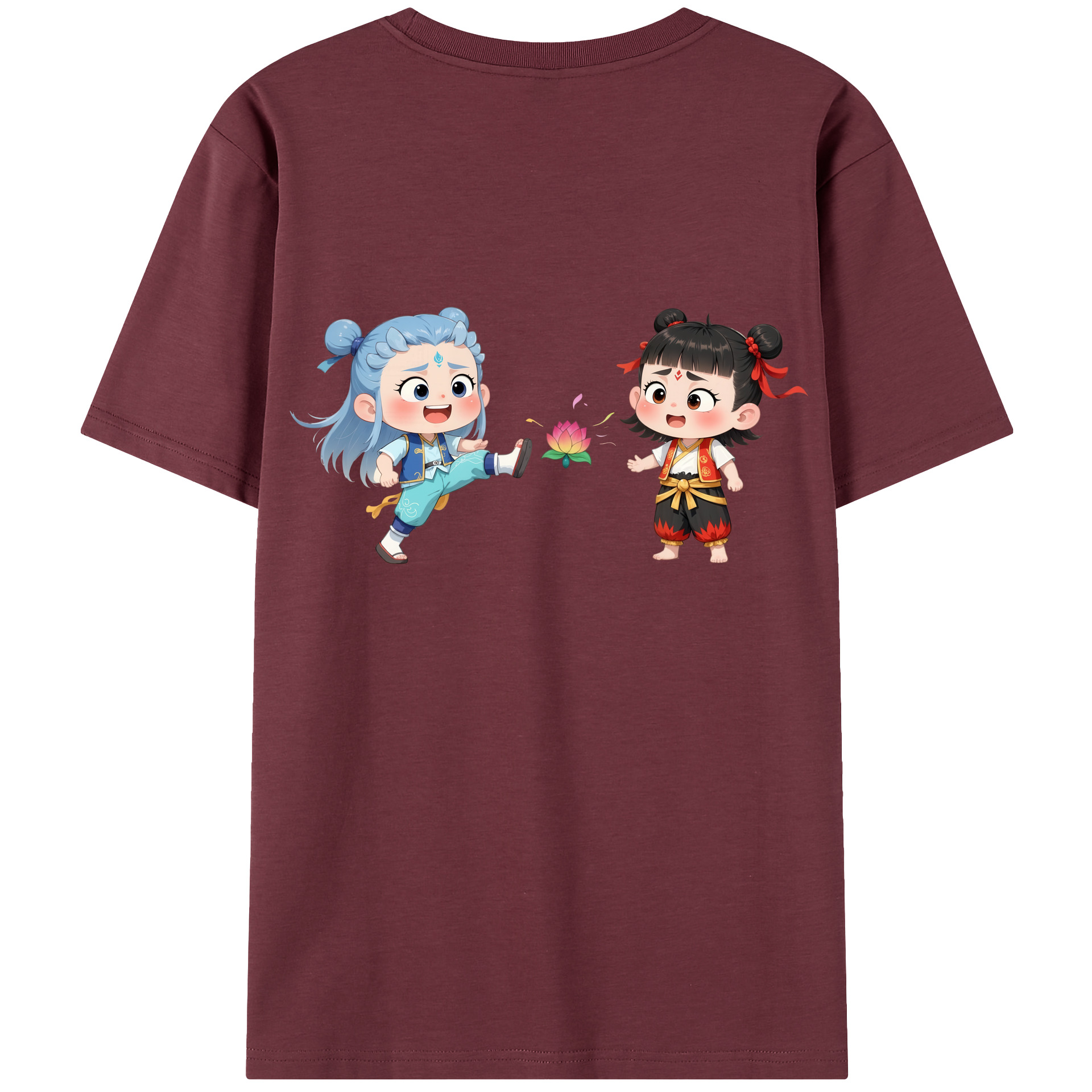 （画像用） Ne Zha 2 ナタ 魔童の大暴れ 綿100％半袖Tシャツ（背面プリント）